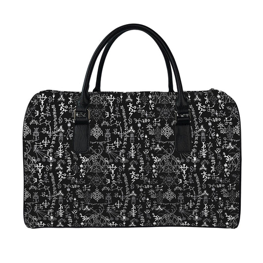 Black And White Mystic Wicca Print Leather Duffle Bag