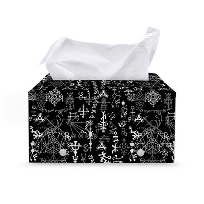 Black And White Mystic Wicca Print Leather Tissue Box Cover