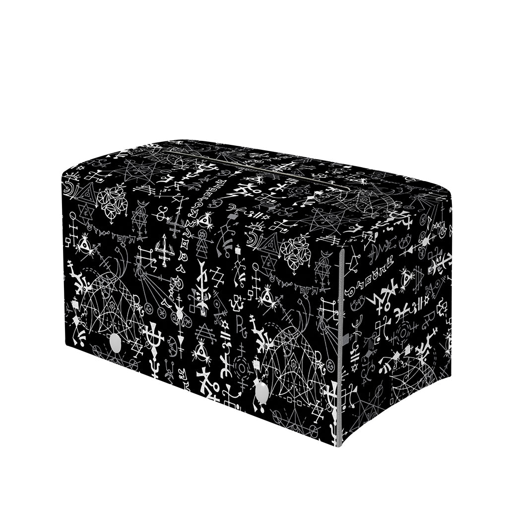 Black And White Mystic Wicca Print Leather Tissue Box Cover