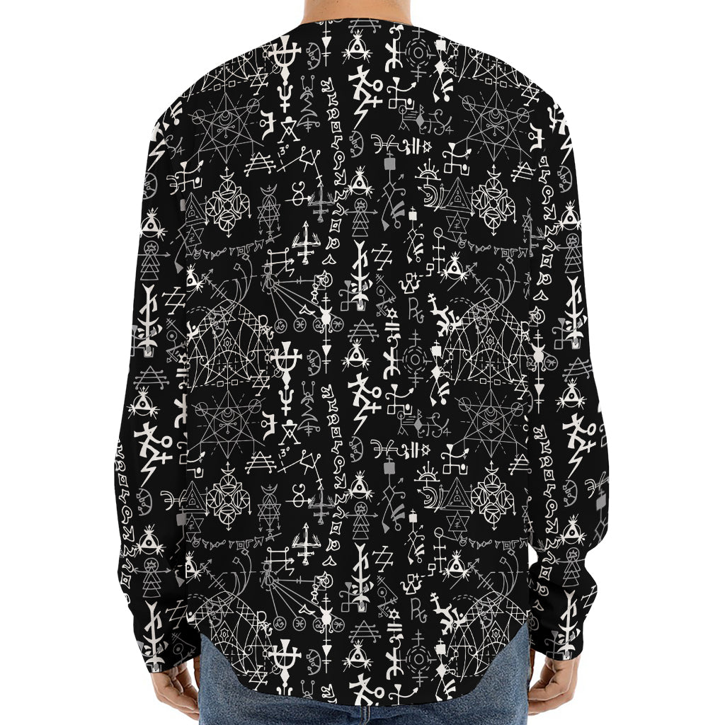 Black And White Mystic Wicca Print Long Sleeve Baseball Jersey