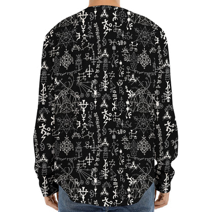 Black And White Mystic Wicca Print Long Sleeve Baseball Jersey