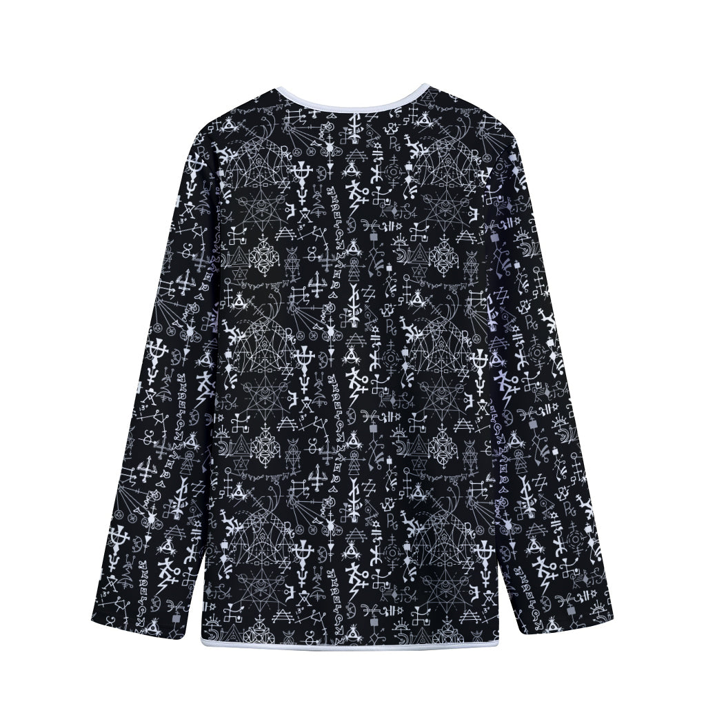 Black And White Mystic Wicca Print Long Sleeve Short Coat