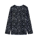 Black And White Mystic Wicca Print Long Sleeve Short Coat