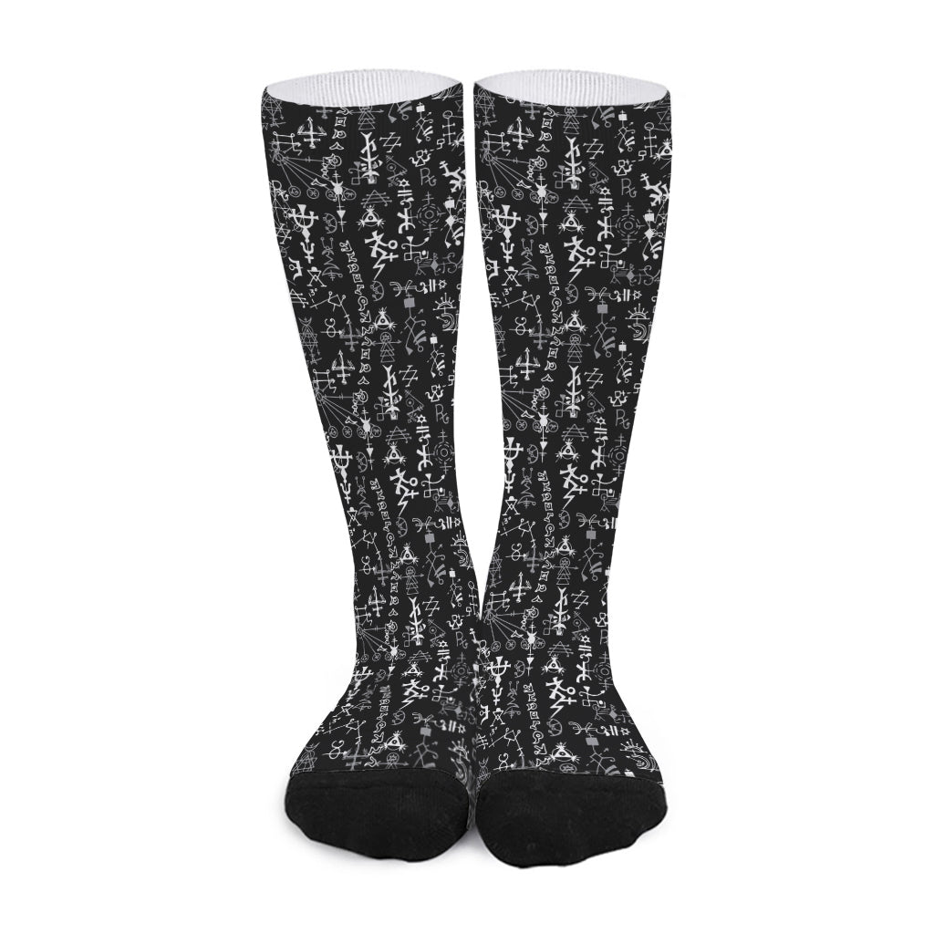 Black And White Mystic Wicca Print Long Socks