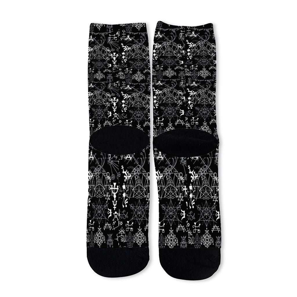 Black And White Mystic Wicca Print Long Socks