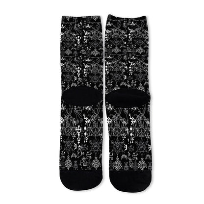 Black And White Mystic Wicca Print Long Socks