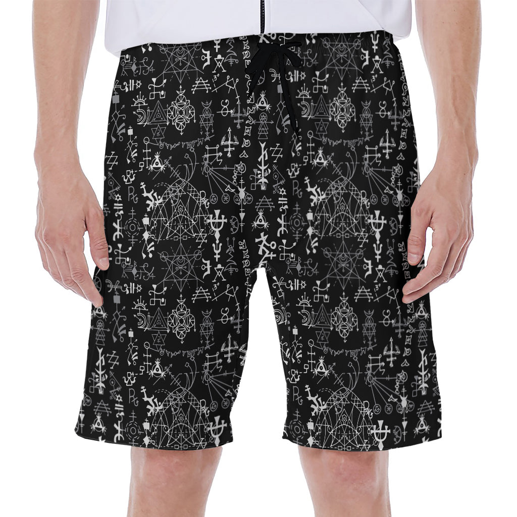 Black And White Mystic Wicca Print Men's Beach Shorts