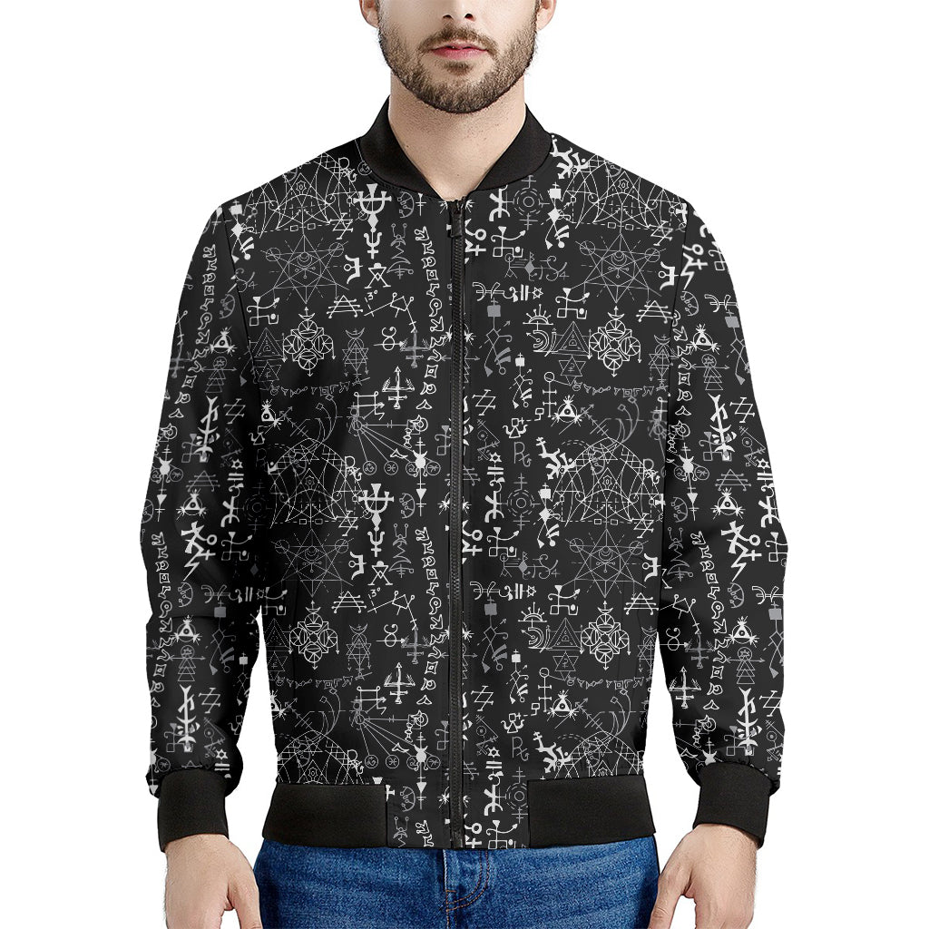 Black And White Mystic Wicca Print Men's Bomber Jacket