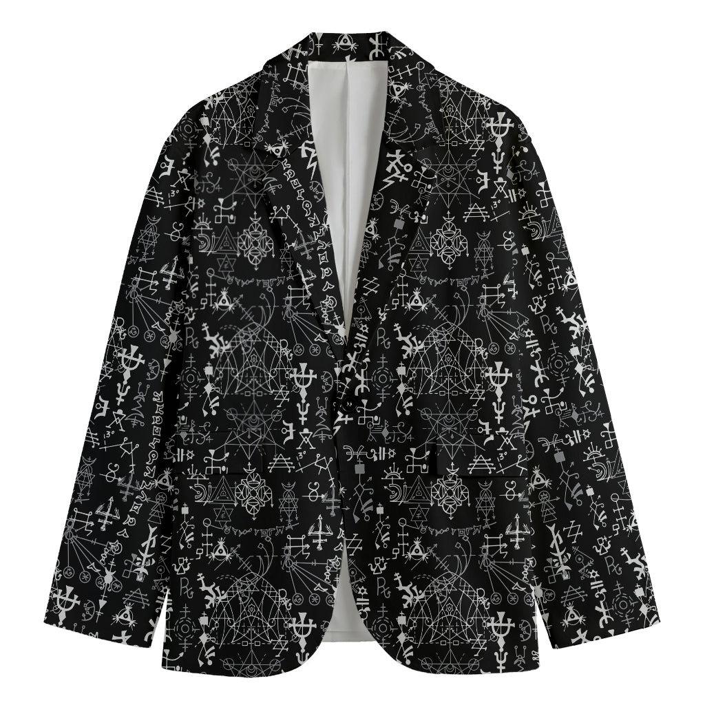 Black And White Mystic Wicca Print Men's Cotton Blazer