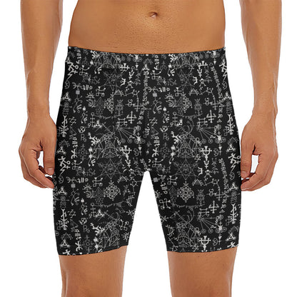 Black And White Mystic Wicca Print Men's Long Boxer Briefs