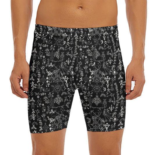Black And White Mystic Wicca Print Men's Long Boxer Briefs