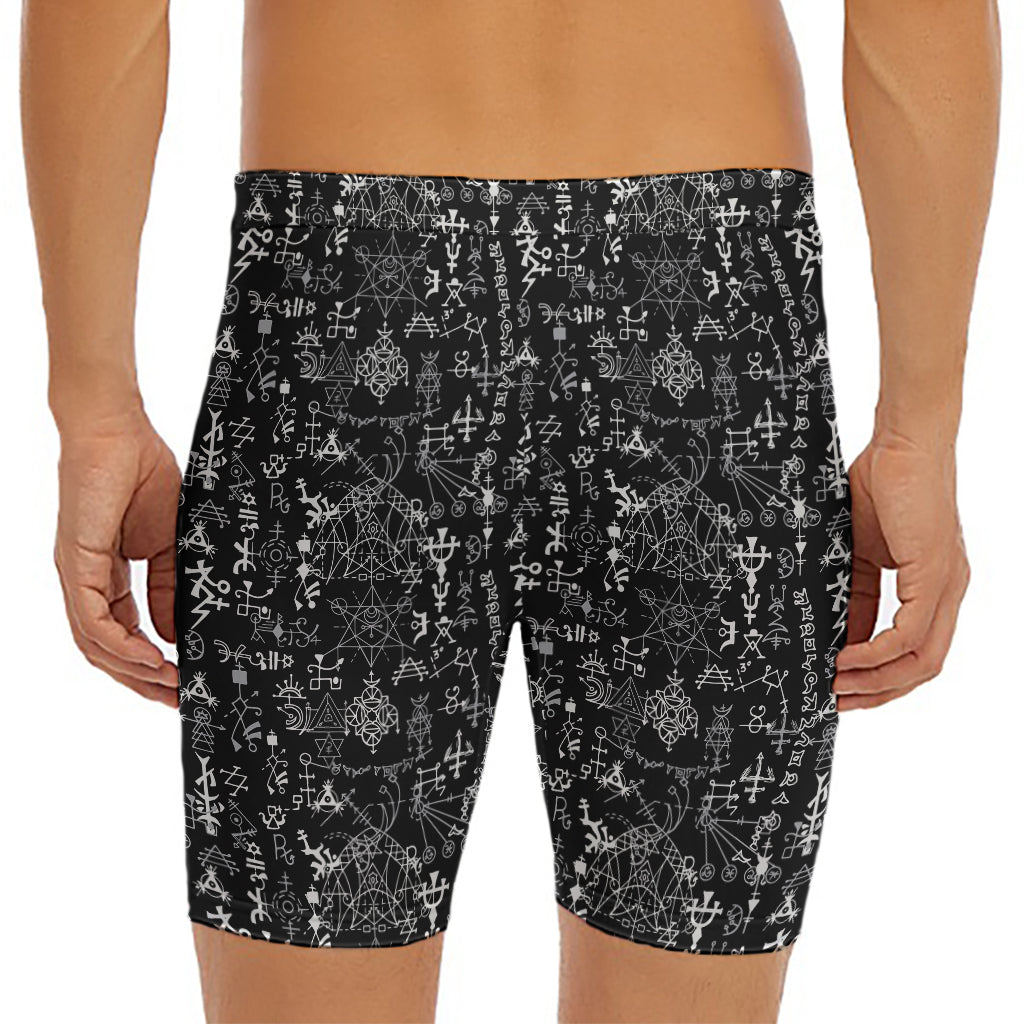 Black And White Mystic Wicca Print Men's Long Boxer Briefs