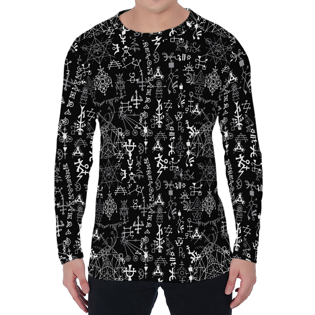 Black And White Mystic Wicca Print Men's Long Sleeve T-Shirt
