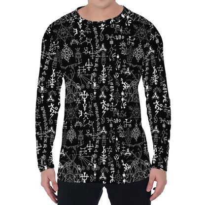 Black And White Mystic Wicca Print Men's Long Sleeve T-Shirt