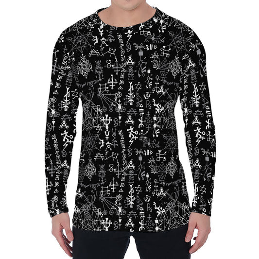 Black And White Mystic Wicca Print Men's Long Sleeve T-Shirt