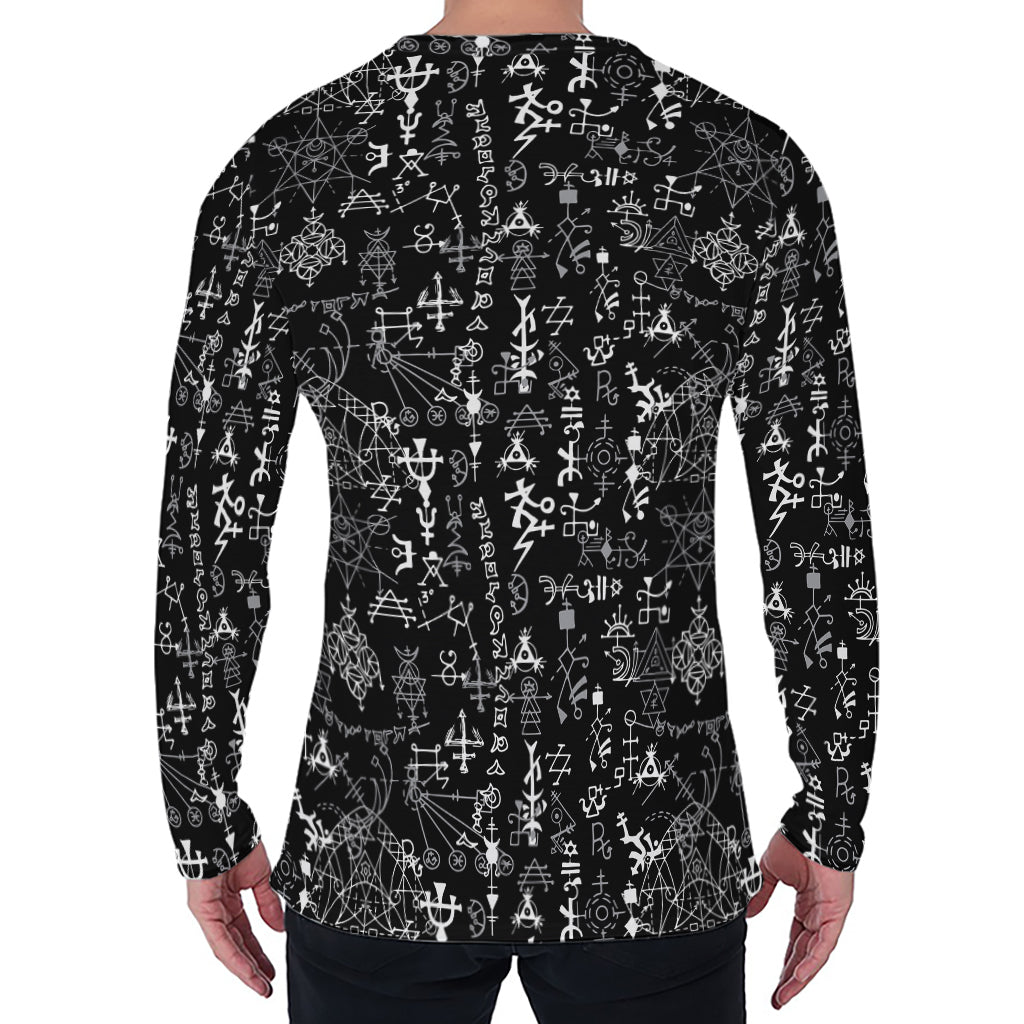 Black And White Mystic Wicca Print Men's Long Sleeve T-Shirt