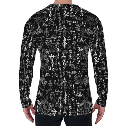 Black And White Mystic Wicca Print Men's Long Sleeve T-Shirt