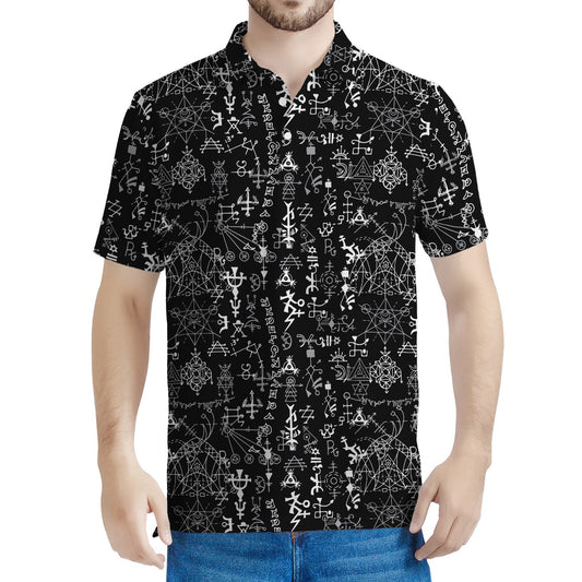 Black And White Mystic Wicca Print Men's Polo Shirt