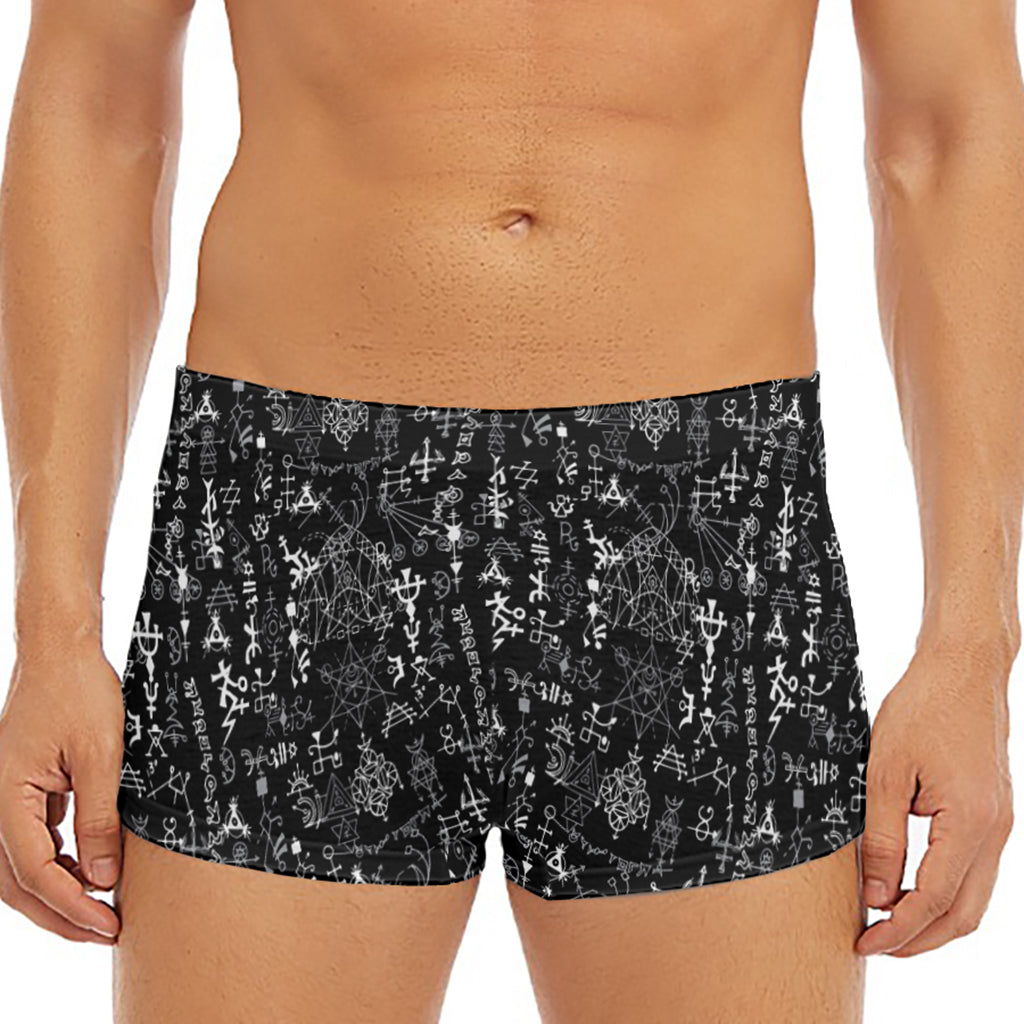 Black And White Mystic Wicca Print Men's Short Boxer Briefs