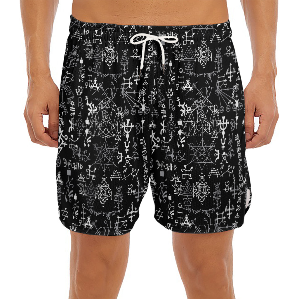 Black And White Mystic Wicca Print Men's Split Running Shorts