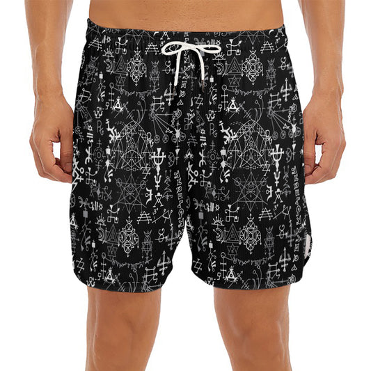 Black And White Mystic Wicca Print Men's Split Running Shorts