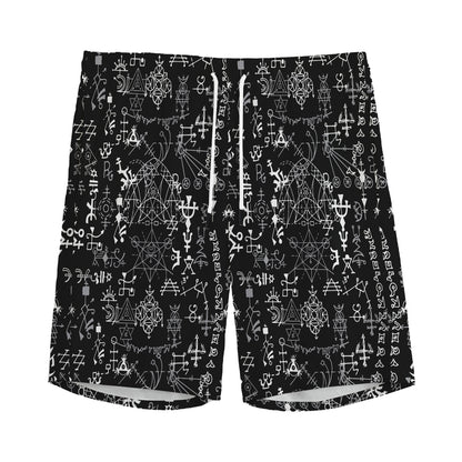 Black And White Mystic Wicca Print Men's Sports Shorts
