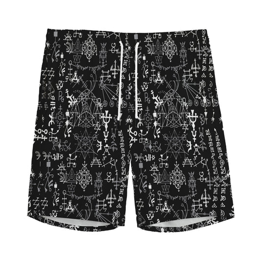 Black And White Mystic Wicca Print Men's Sports Shorts