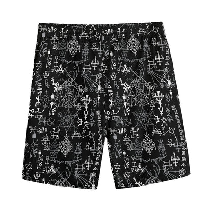 Black And White Mystic Wicca Print Men's Sports Shorts
