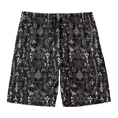 Black And White Mystic Wicca Print Men's Swim Trunks