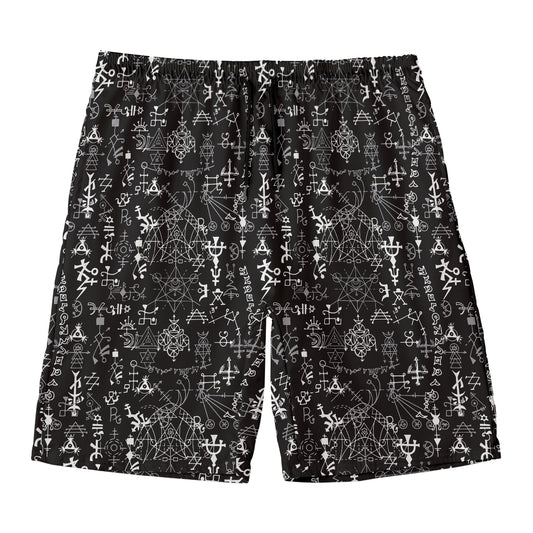 Black And White Mystic Wicca Print Men's Swim Trunks