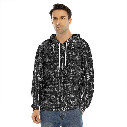 Black And White Mystic Wicca Print Men's Velvet Pullover Hoodie