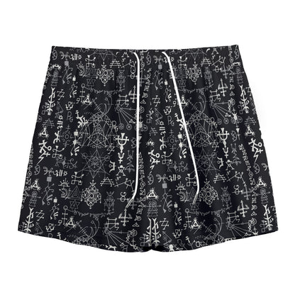 Black And White Mystic Wicca Print Mesh Shorts