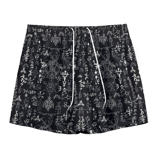 Black And White Mystic Wicca Print Mesh Shorts