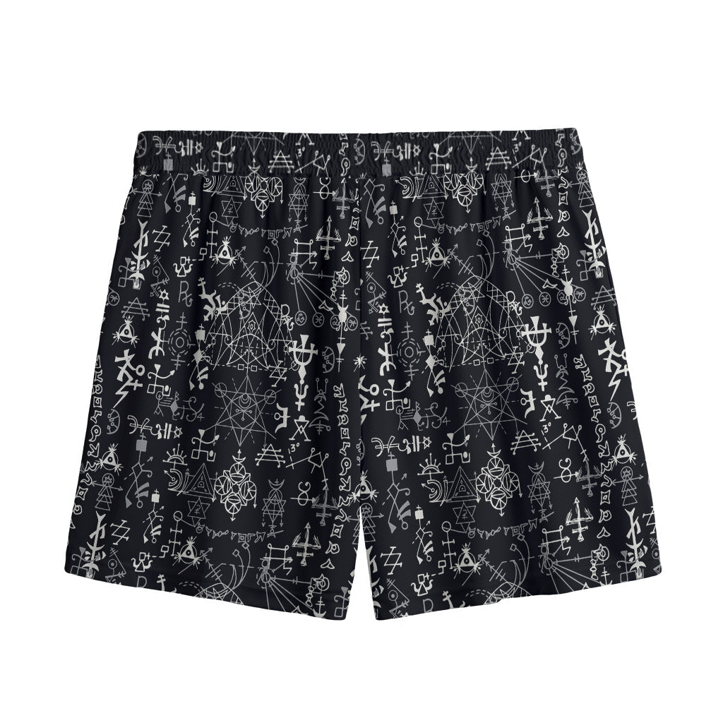 Black And White Mystic Wicca Print Mesh Shorts