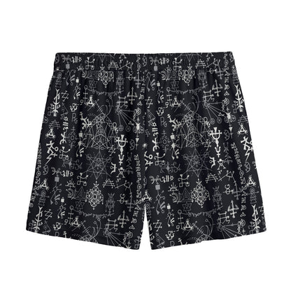 Black And White Mystic Wicca Print Mesh Shorts