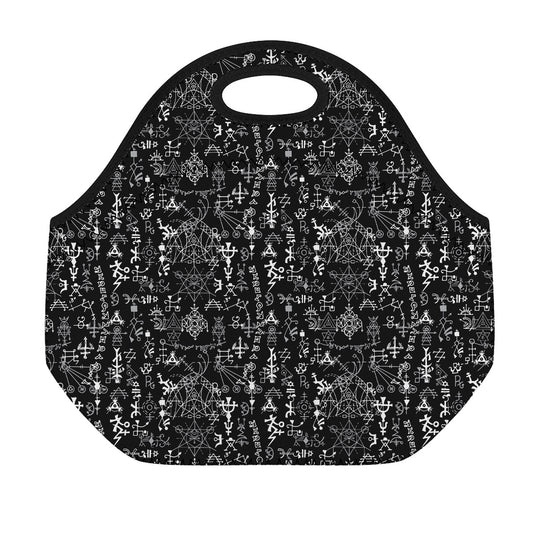 Black And White Mystic Wicca Print Neoprene Lunch Bag