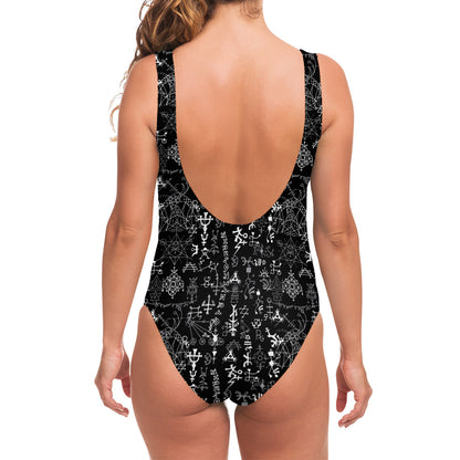 Black And White Mystic Wicca Print One Piece Swimsuit