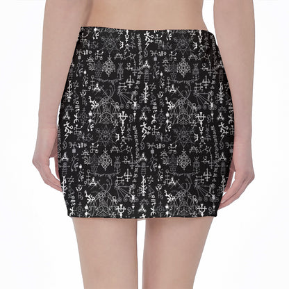 Black And White Mystic Wicca Print Pencil Mini Skirt
