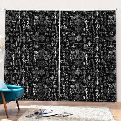 Black And White Mystic Wicca Print Pencil Pleat Curtains
