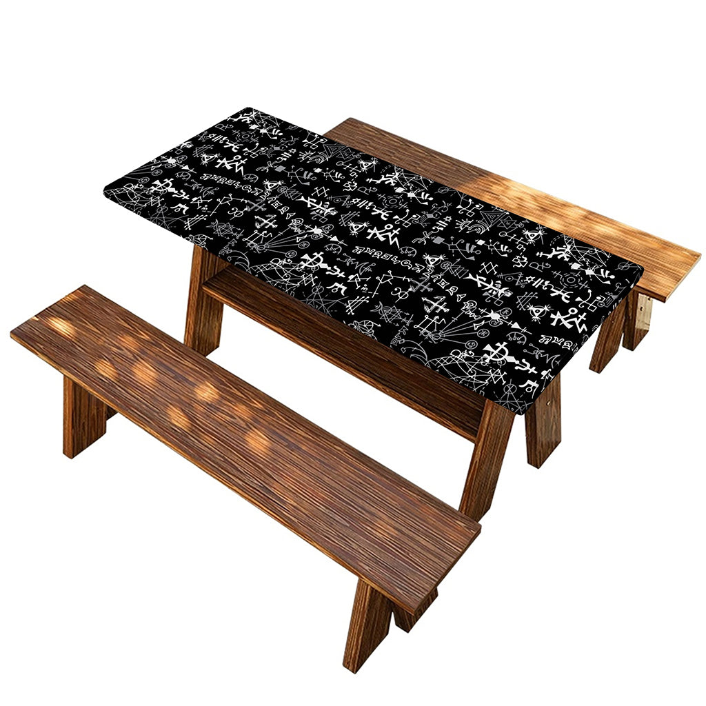 Black And White Mystic Wicca Print Picnic Table Cover