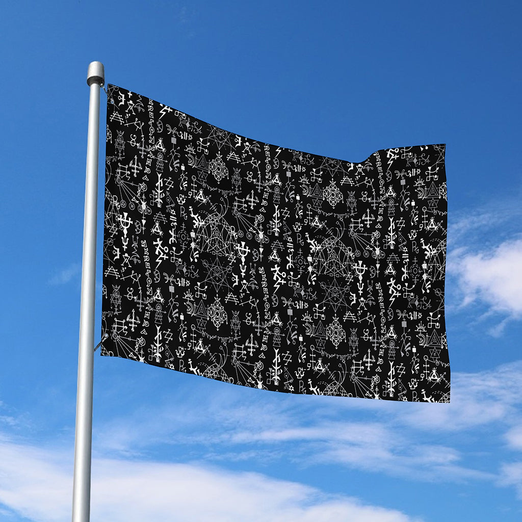 Black And White Mystic Wicca Print Polyester Flag