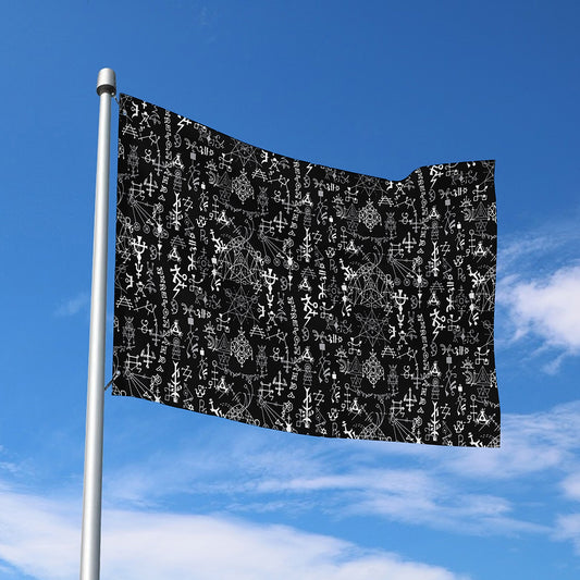 Black And White Mystic Wicca Print Polyester Flag