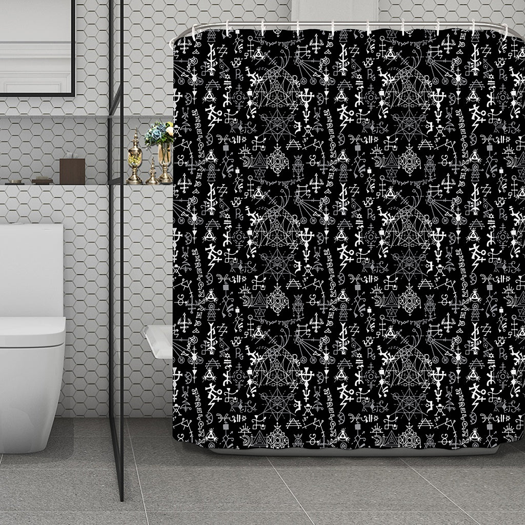 Black And White Mystic Wicca Print Polyester Shower Curtain