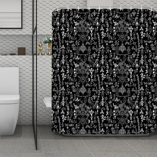 Black And White Mystic Wicca Print Polyester Shower Curtain