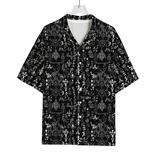 Black And White Mystic Wicca Print Rayon Hawaiian Shirt