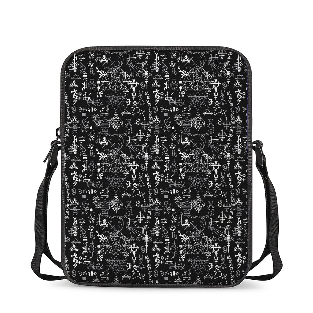 Black And White Mystic Wicca Print Rectangular Crossbody Bag