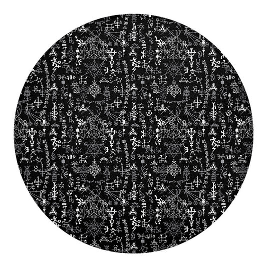 Black And White Mystic Wicca Print Round Blanket