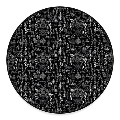 Black And White Mystic Wicca Print Round Floor Mat