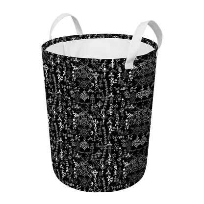 Black And White Mystic Wicca Print Round Laundry Basket
