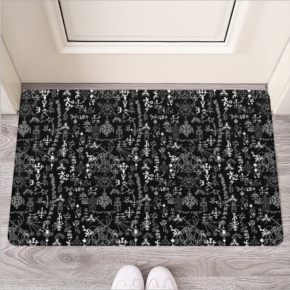 Black And White Mystic Wicca Print Rubber Doormat